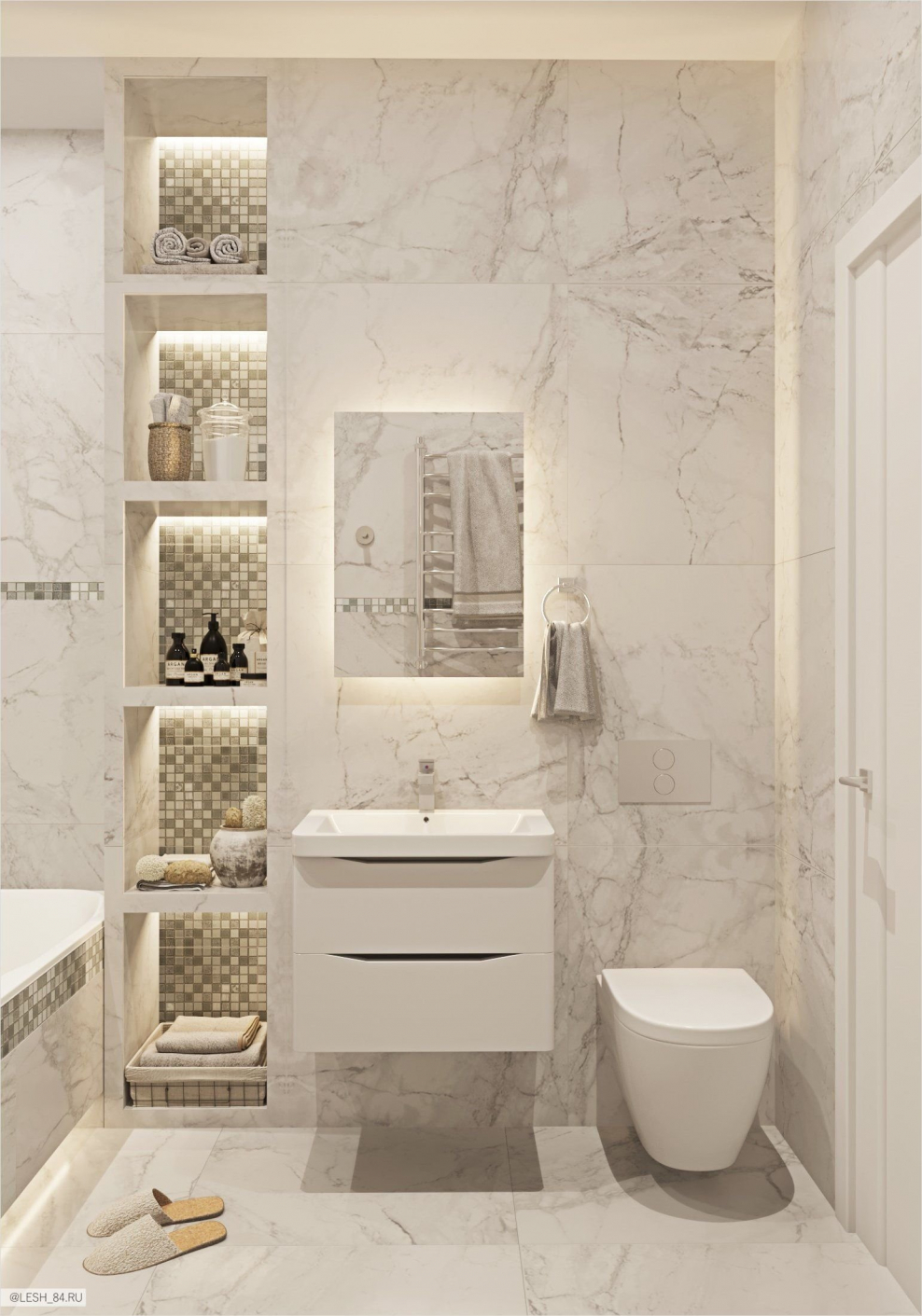 Маленькая ванная в светлых тонах