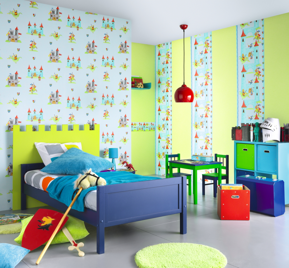 Сочетание обоев в детской