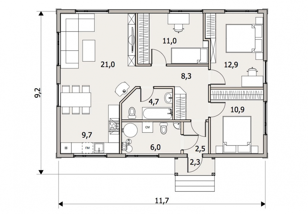 Финский одноэтажный дом планировка 100м2