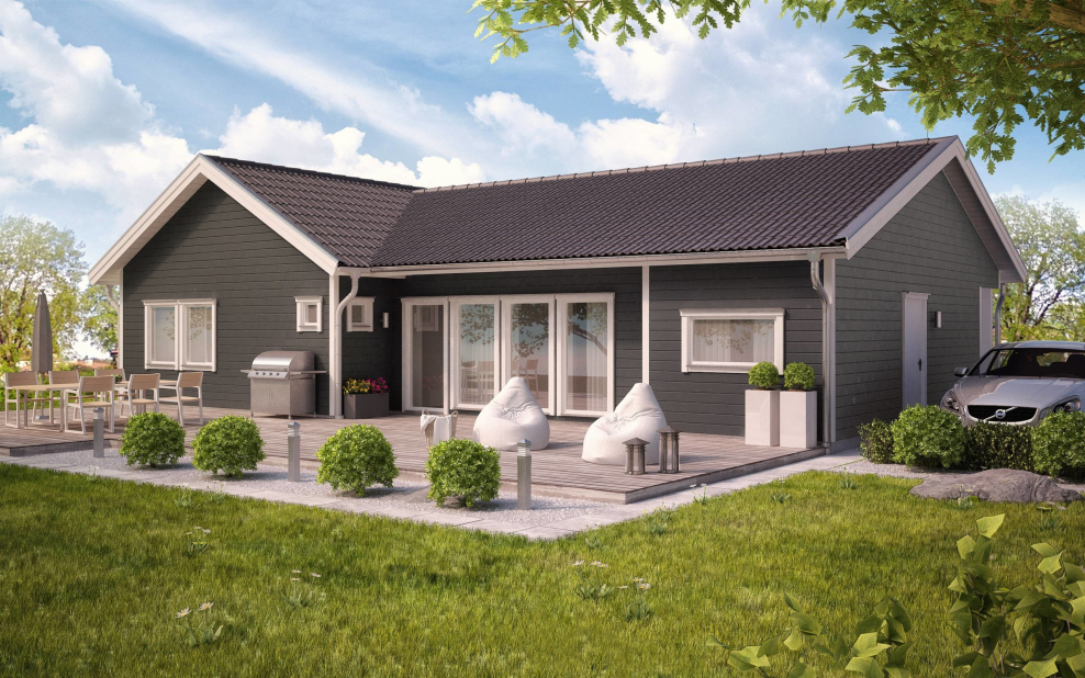 Одноэтажный дом с террасой в скандинавском стиле