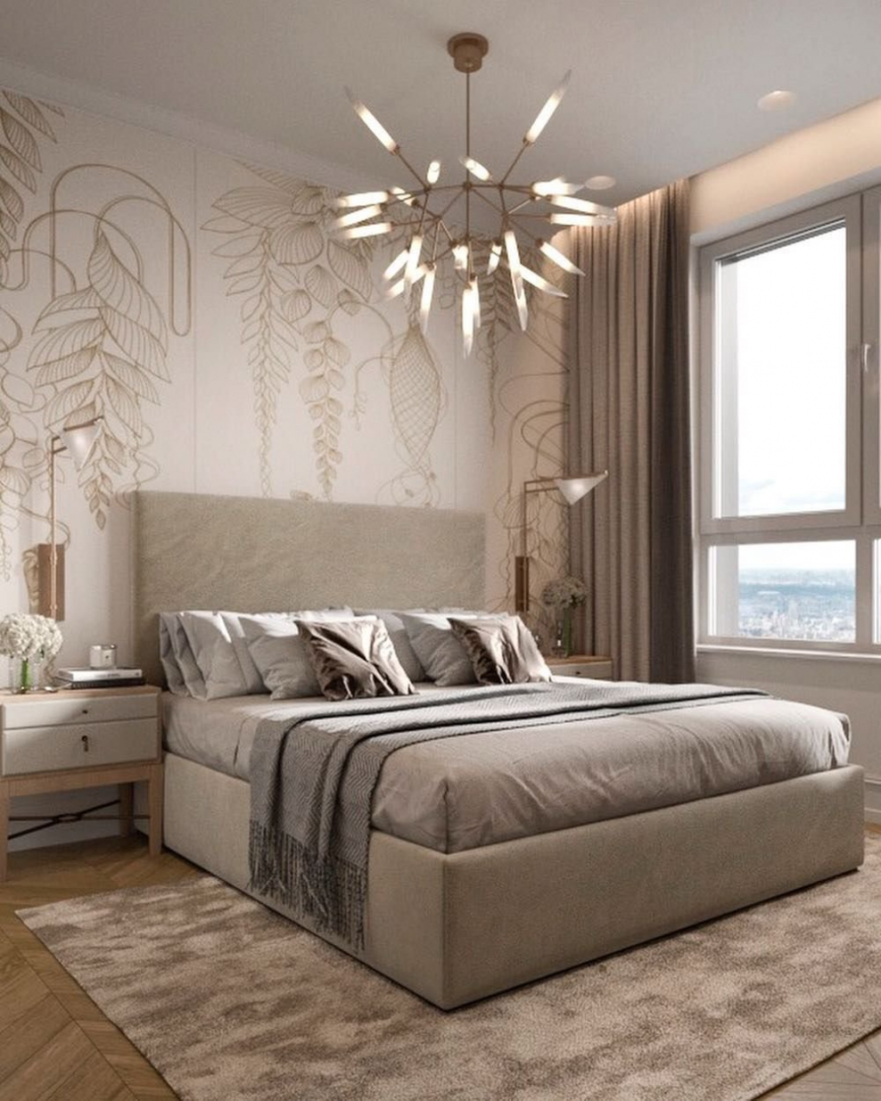 Интерьер спальни в бежевых тонах