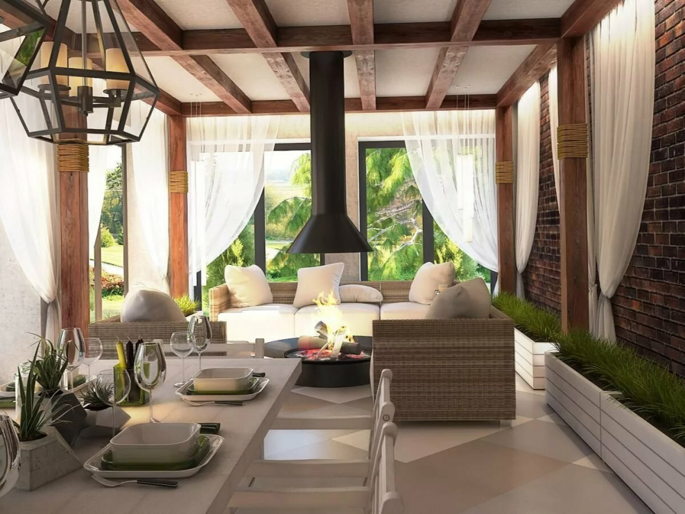 Интерьер веранды в частном доме