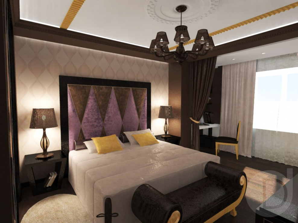 Арт деко интерьер спальня 14м2