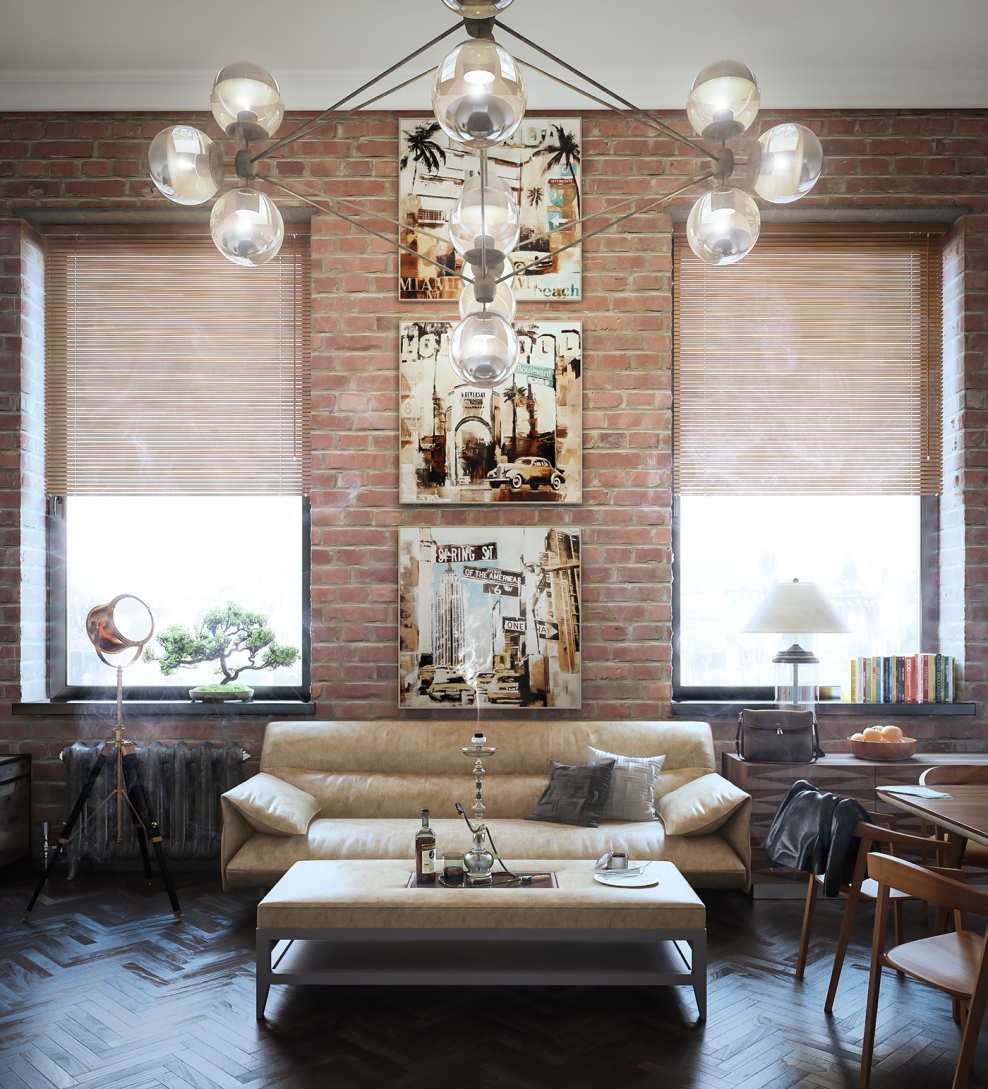 Шторы в стиле лофт в интерьере