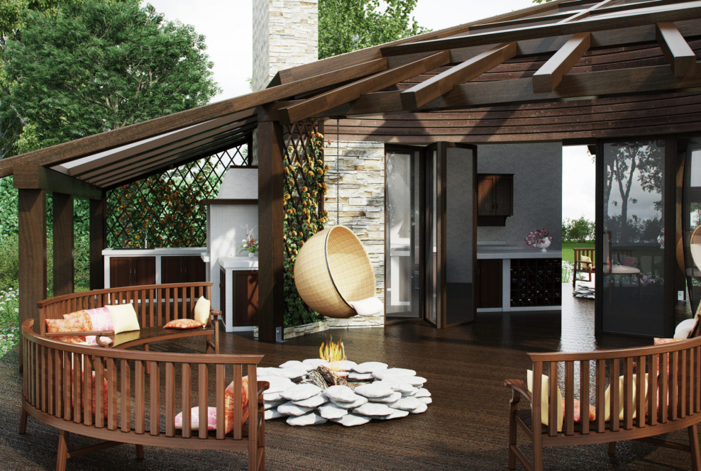 Стильная деревянная беседка