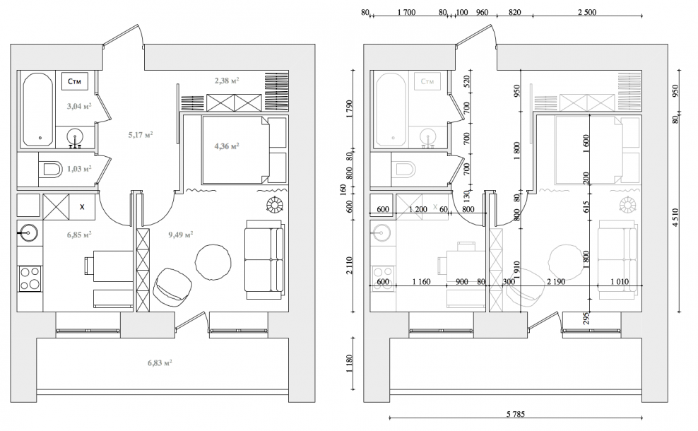 Проекты планировок однокомнатных квартир