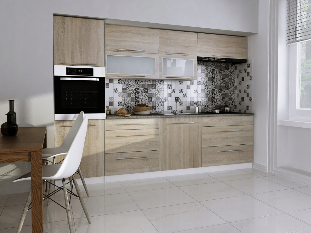 Бело зеленая глянцевая кухня