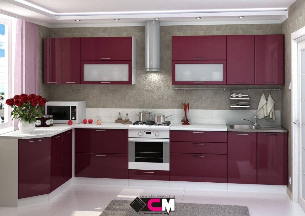 Угловая кухня белый верх серый низ