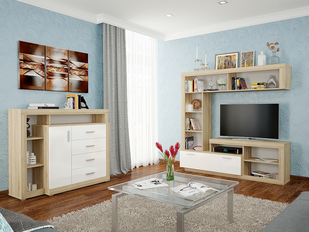 Гостиная берген-01 дуб сонома/белый глянец