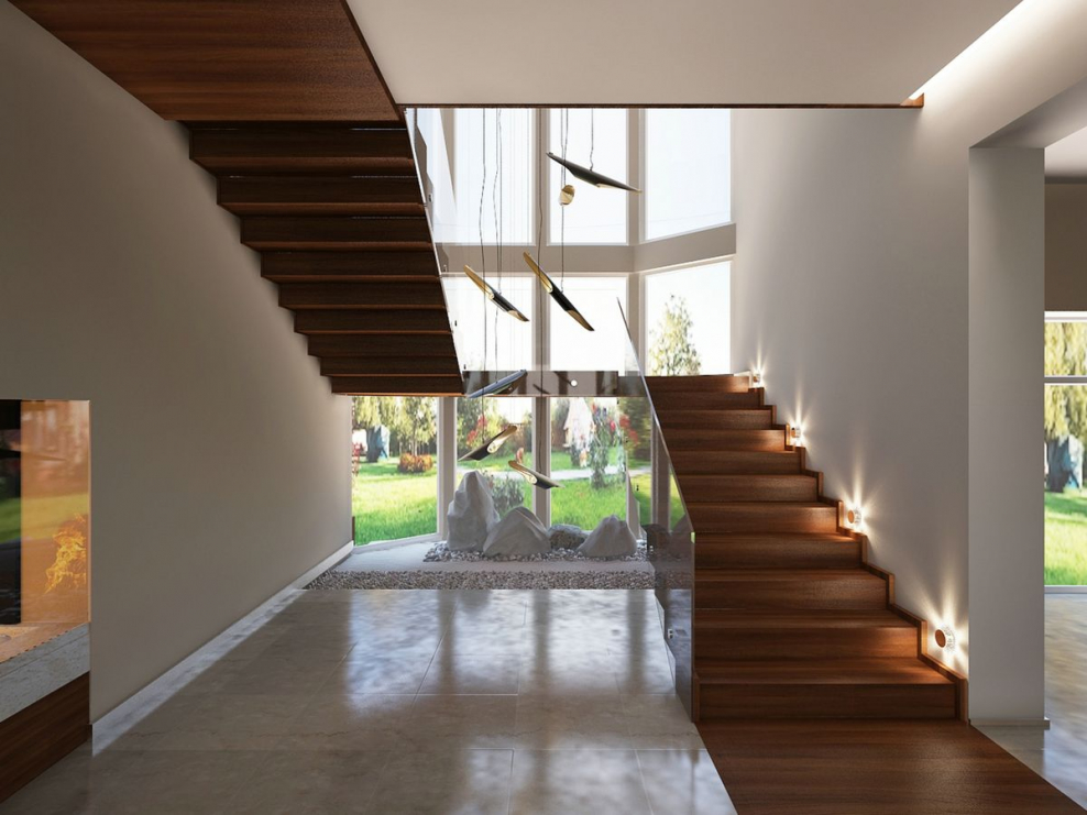 Лестница с панорамным окном