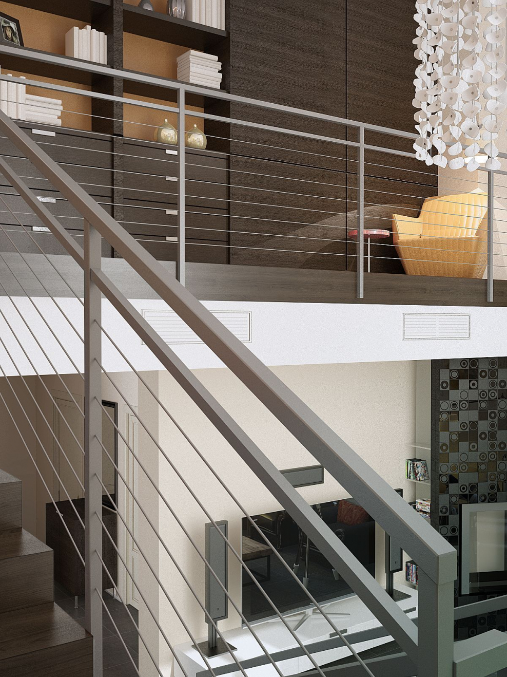 Лестница в гостиной со вторым светом