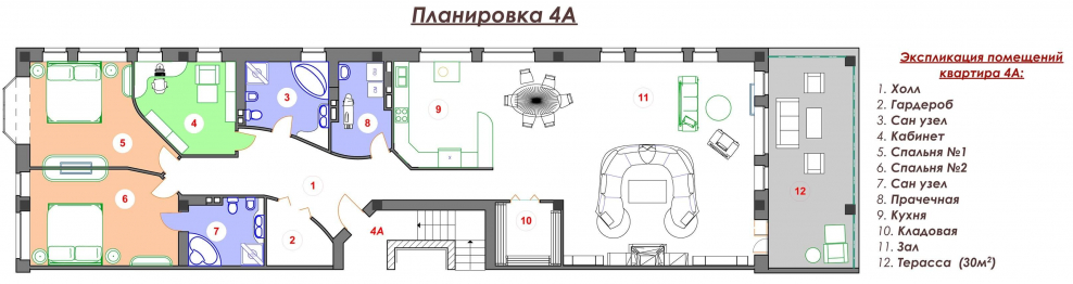 Планировка квартиры с холлом в центре