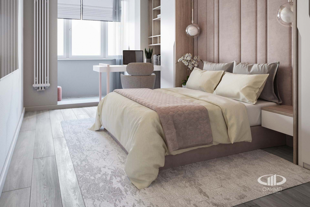 Спальня в светлых бежевых тонах