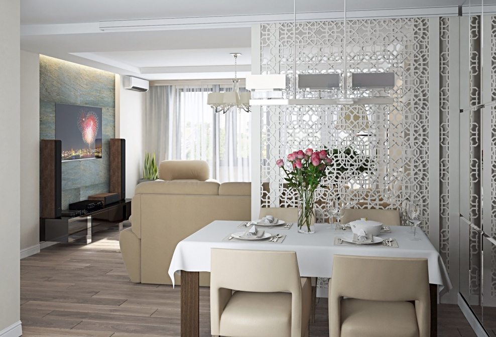 Перегородка для зонирования кухни и гостиной