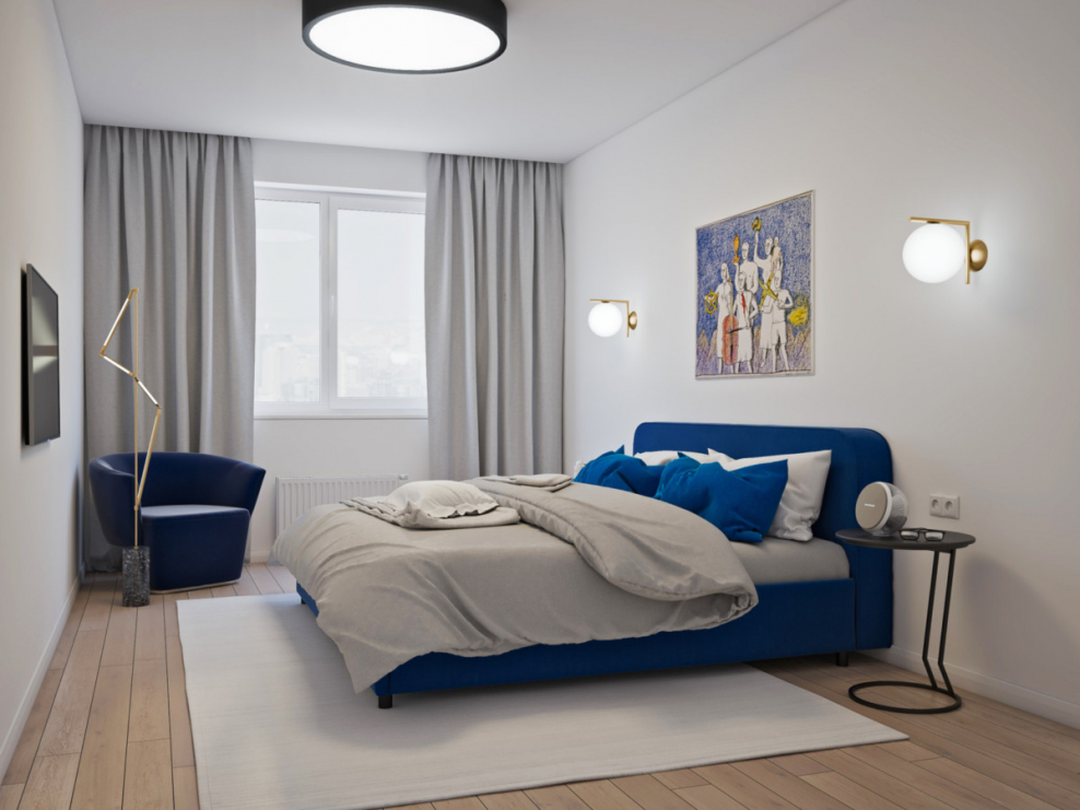 Спальня с голубыми акцентами
