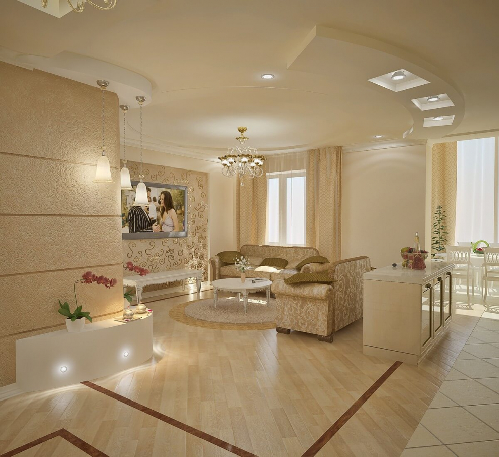 Интерьер зала в частном доме