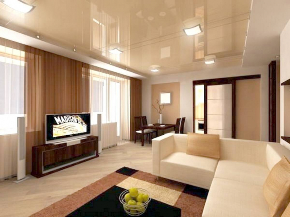 Натяжной потолок в гостиной