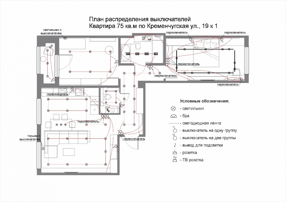 Светильник бра обозначение на плане