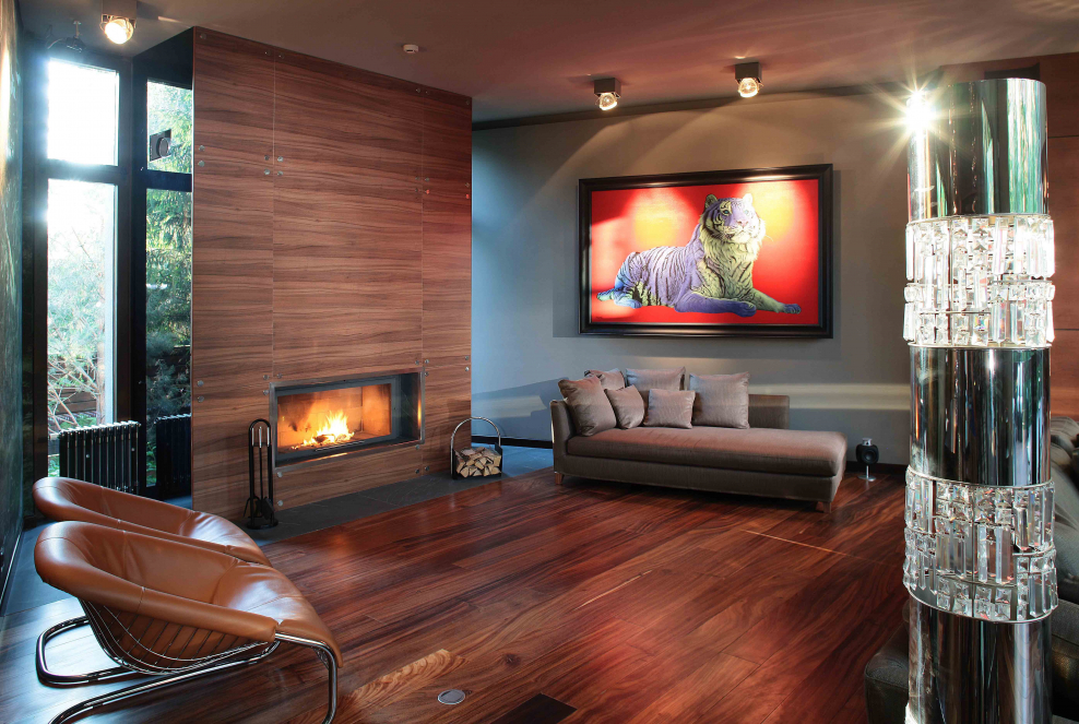 Гостиная с отделкой деревом