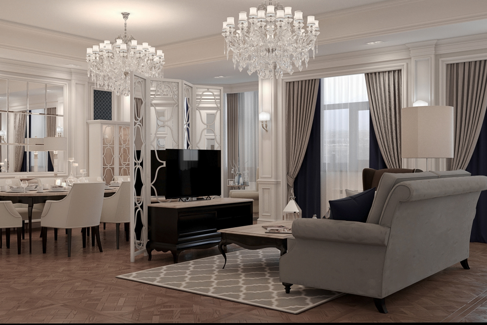 Ремонтные работы при изготовлении стены в стиле неоклассицизм