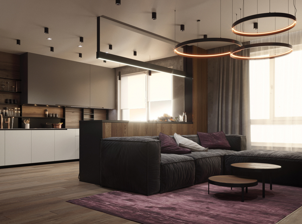 Кухня гостиная хайтек и лофт