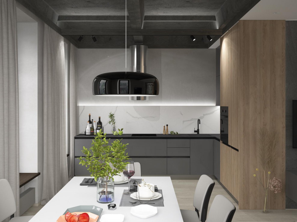 Планировка кухни в частном доме хайтек Минимализм