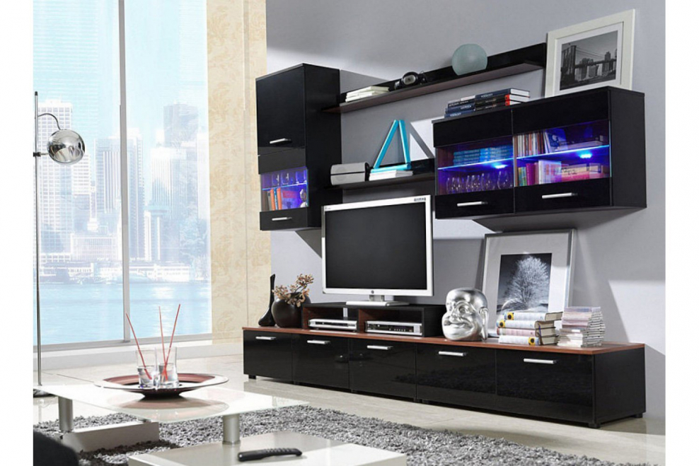 Стенка Квадро (черный глянец)