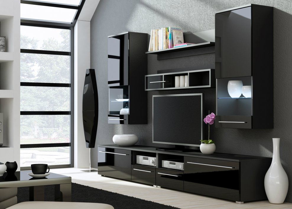 Гостиная Квадро черный глянец