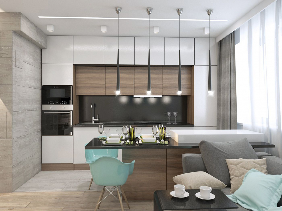 Современные кухни гостинные