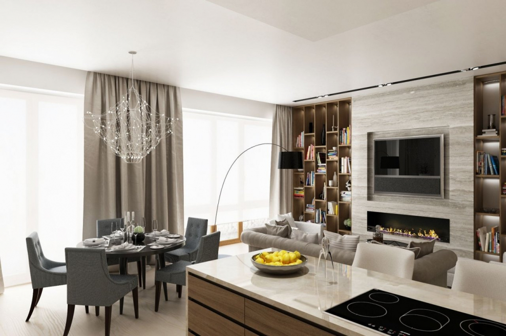 Кухня студия с гостиной