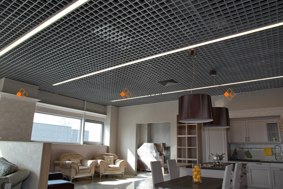 Грильято потолок черный лофт