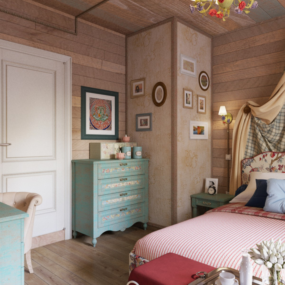 Спальня в деревенском стиле на даче