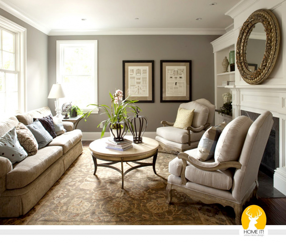 Серо-бежевые стены в гостиной