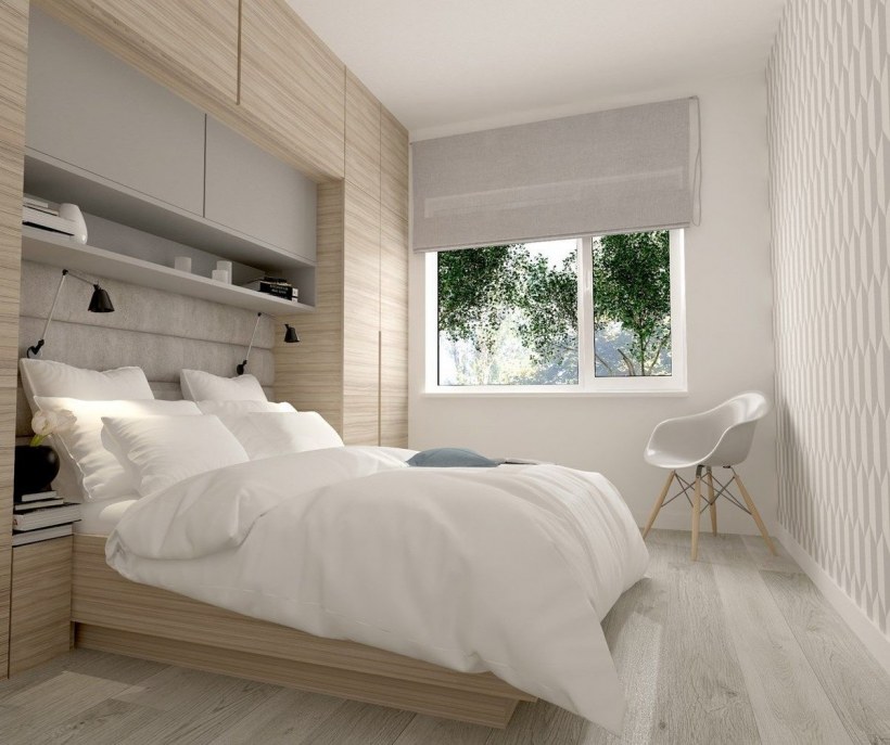 Шкаф вокруг кровати в спальне