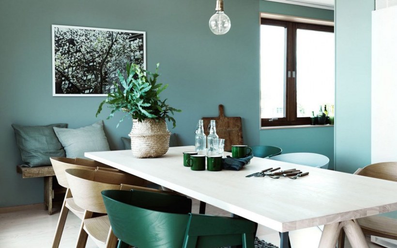 Серо-зеленые стены на кухне