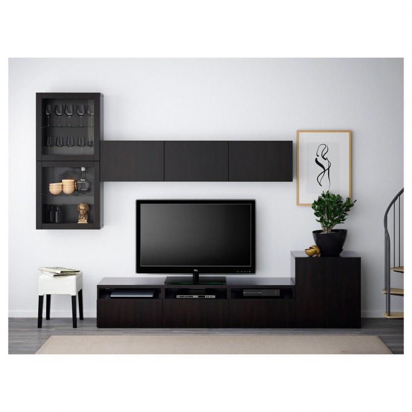 БЕСТО шкаф для ТВ, комбин/стеклян дверцы, черно-коричневый