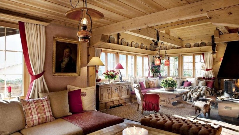 Шторы в интерьере Шале