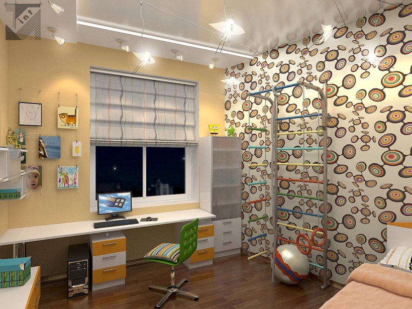 Чёрная декоративная штукатурка в комнате для подростка