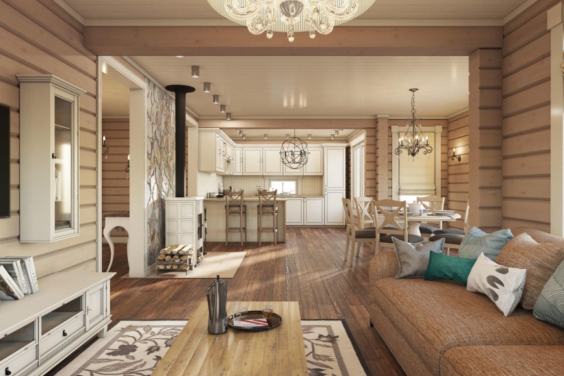 Отделка деревом в интерьере загородного дома