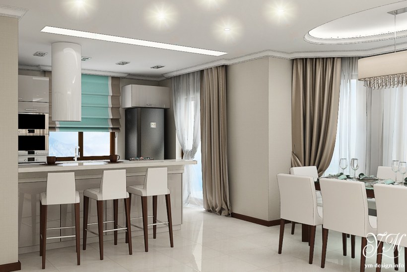 Шторы для гостиной совмещенной с кухней