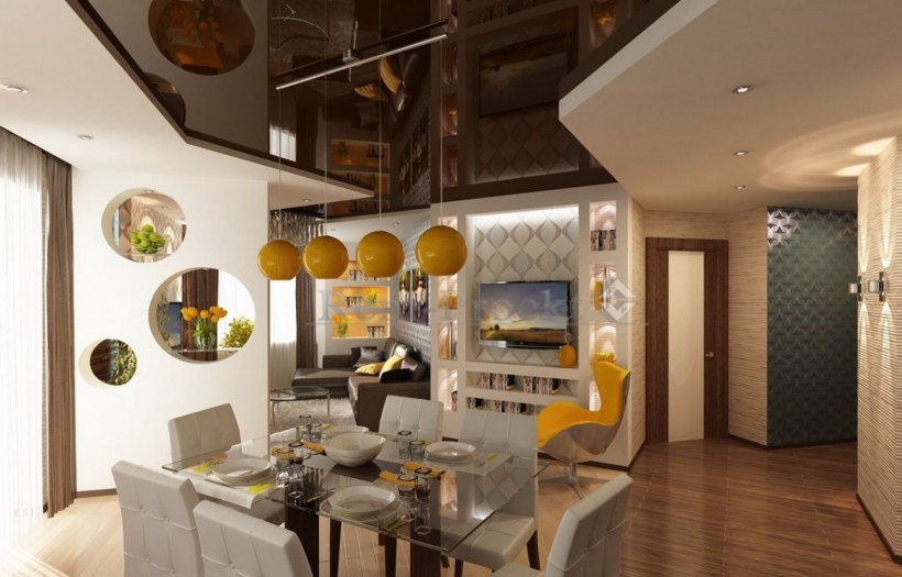 Кухня столовая переходящая в гостиную