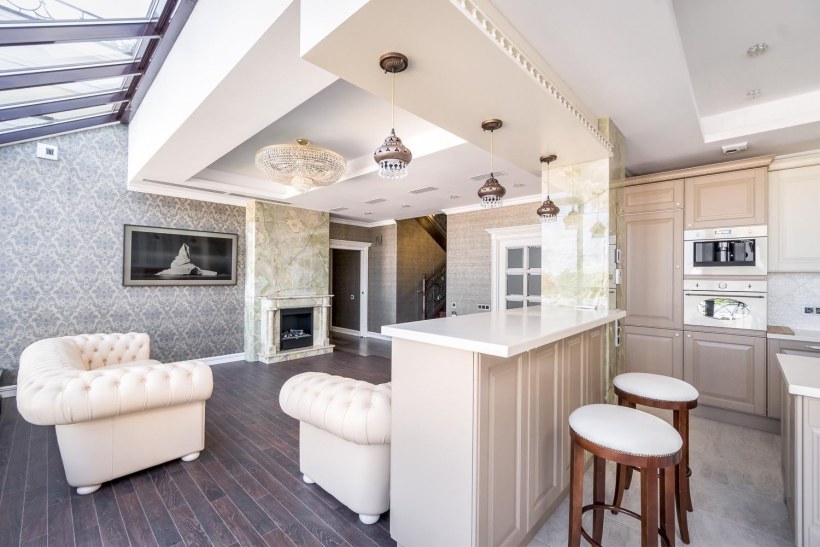 Кухня совмещенная с гостиной в частном доме