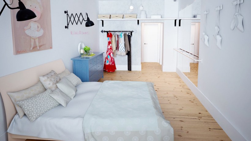 Скандинавский лофт спальня 17м²