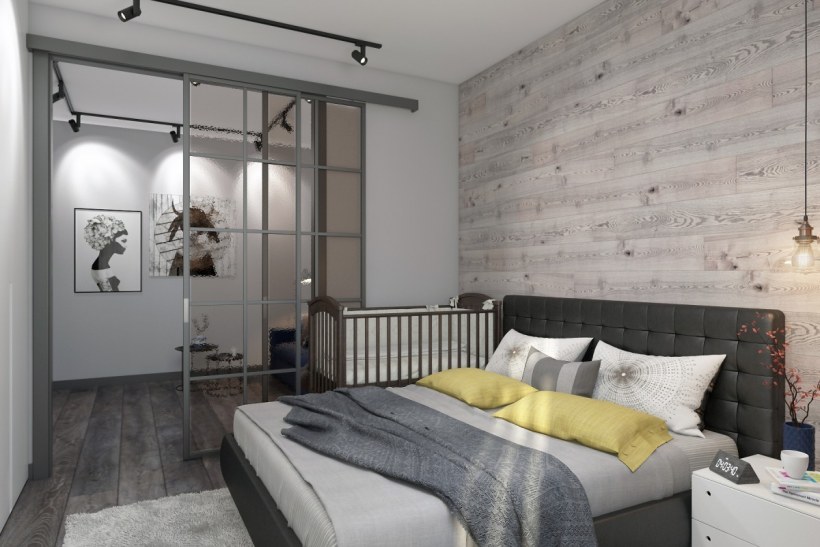 Спальня в скандинавском стиле с элементами лофт