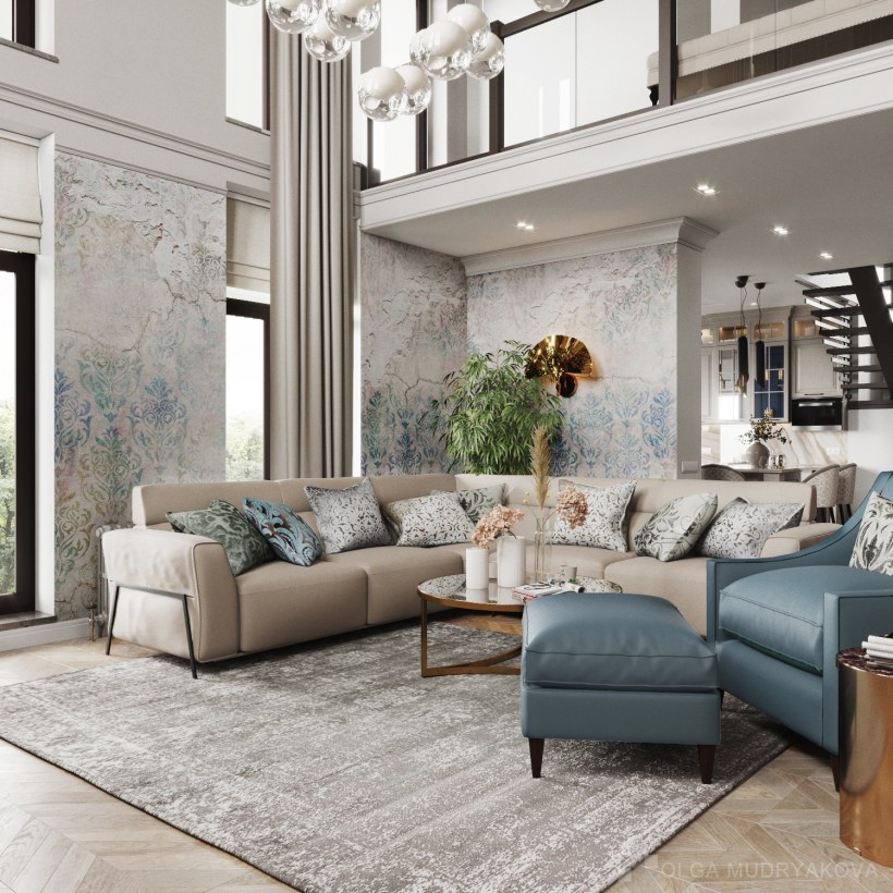 Интерьер двухсветной гостиной