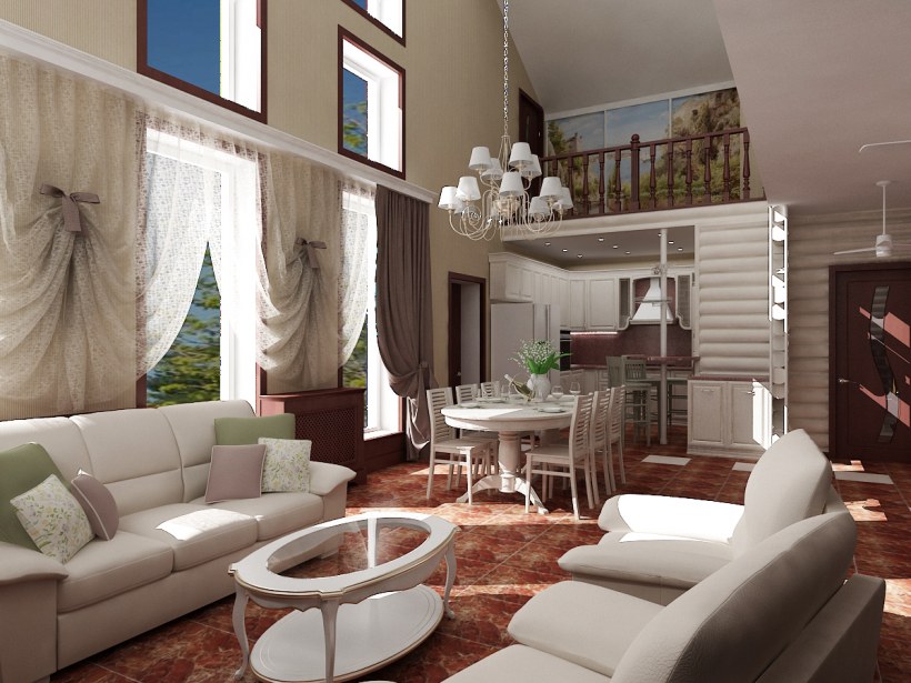 Гостиная столовая со вторым светом