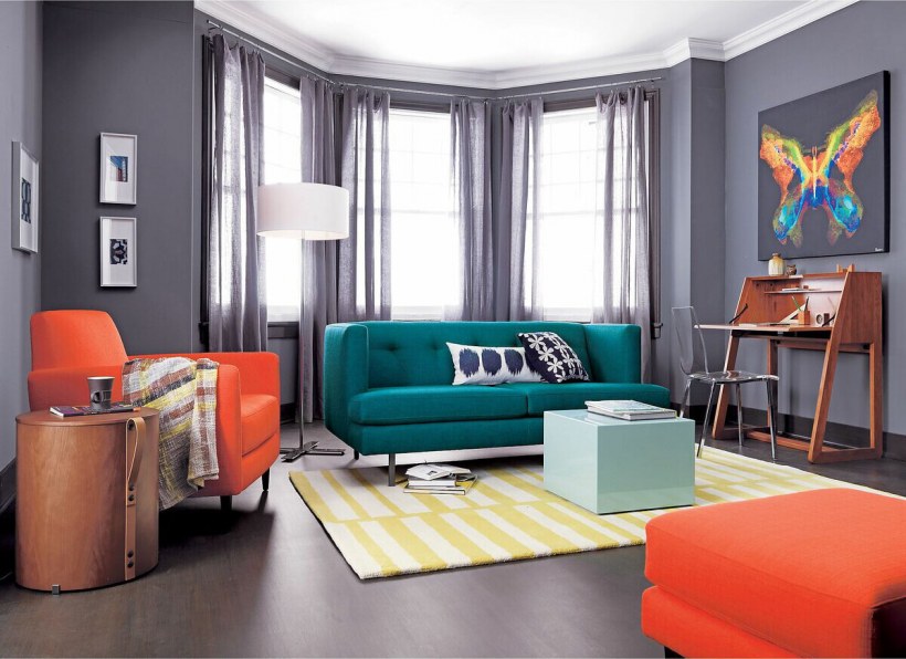 Диван в оранжево бирюзовом