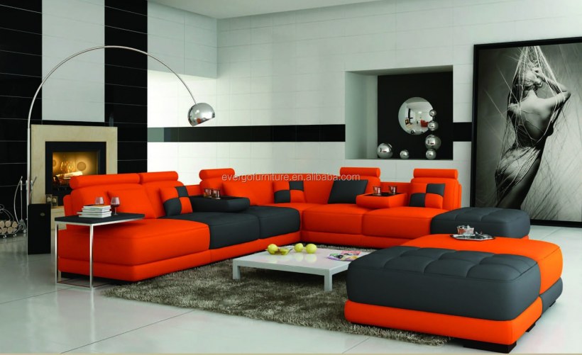 Диван серый с оранжевым