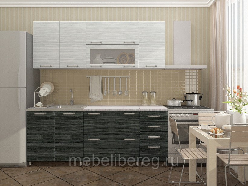 Кухня Техно-4 2.0 м белый глянец / дерево