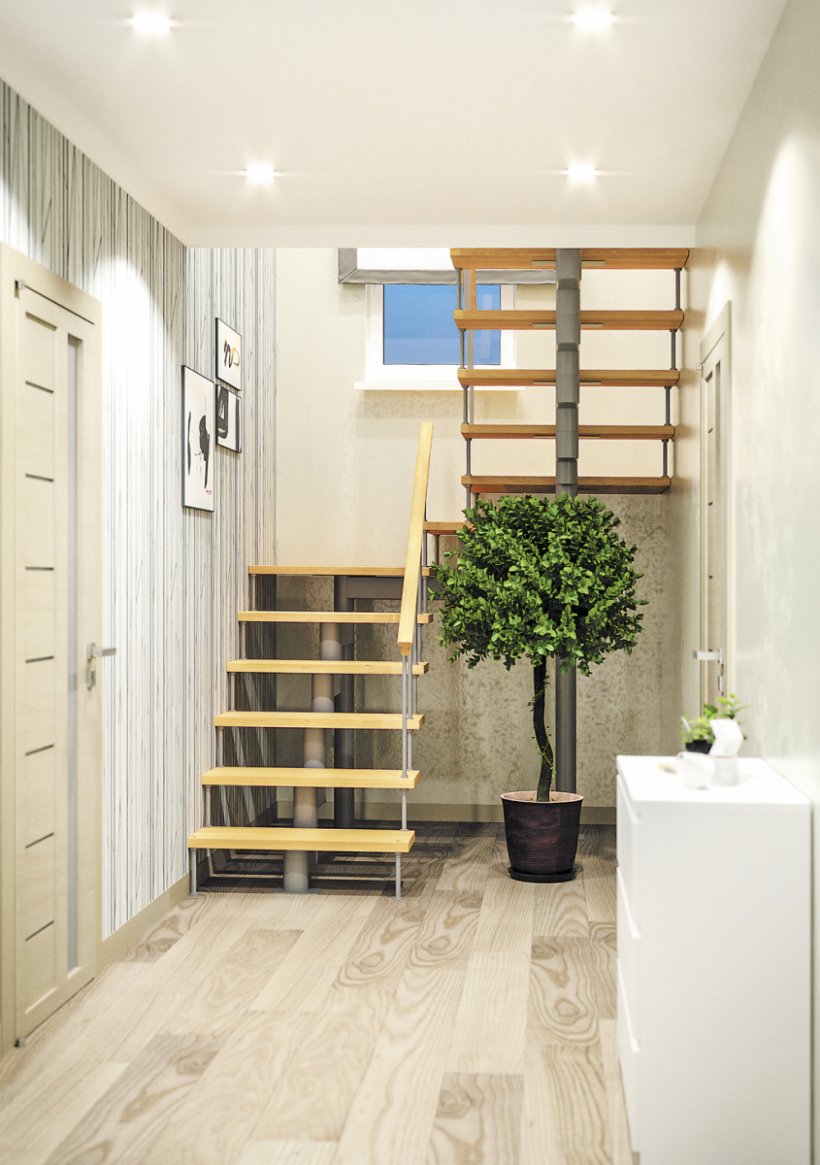 Модульная лестница комфорт (с поворотом на 180 градусов и площадками)